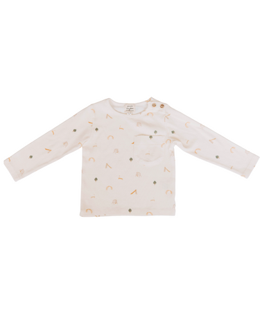 Flat lay image of organic cotton soft long sleeve tee in neutral playground print.