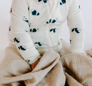 Baby wearing modal panda print footy pajamas