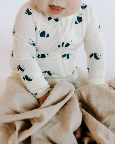 Baby wearing modal panda print footy pajamas