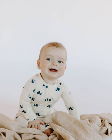 Baby wearing modal panda print footy pajamas