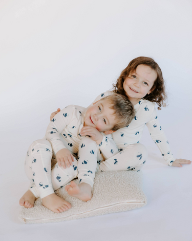 Little boy and little girl matching in  toddler modal pajama set-in panda print