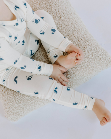 Little boy wearing toddler modal pajama set-in panda print