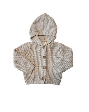 Flat lay image of pima cotton knit waffle hoody in oatmeal.