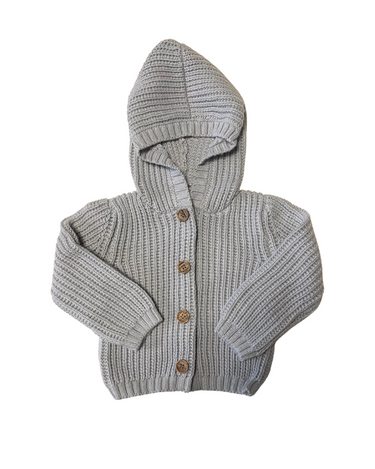 Flat lay image of pima cotton knit waffle hoody in pearl blue.
