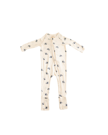 Image shows infant modal convertible footy pajamas in panda print.
