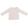 Flat lay image of organic cotton soft long sleeve tee in neutral playground print. 