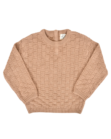 flat lay image of Dear Hayden organic cotton basket weave sweater in taupe