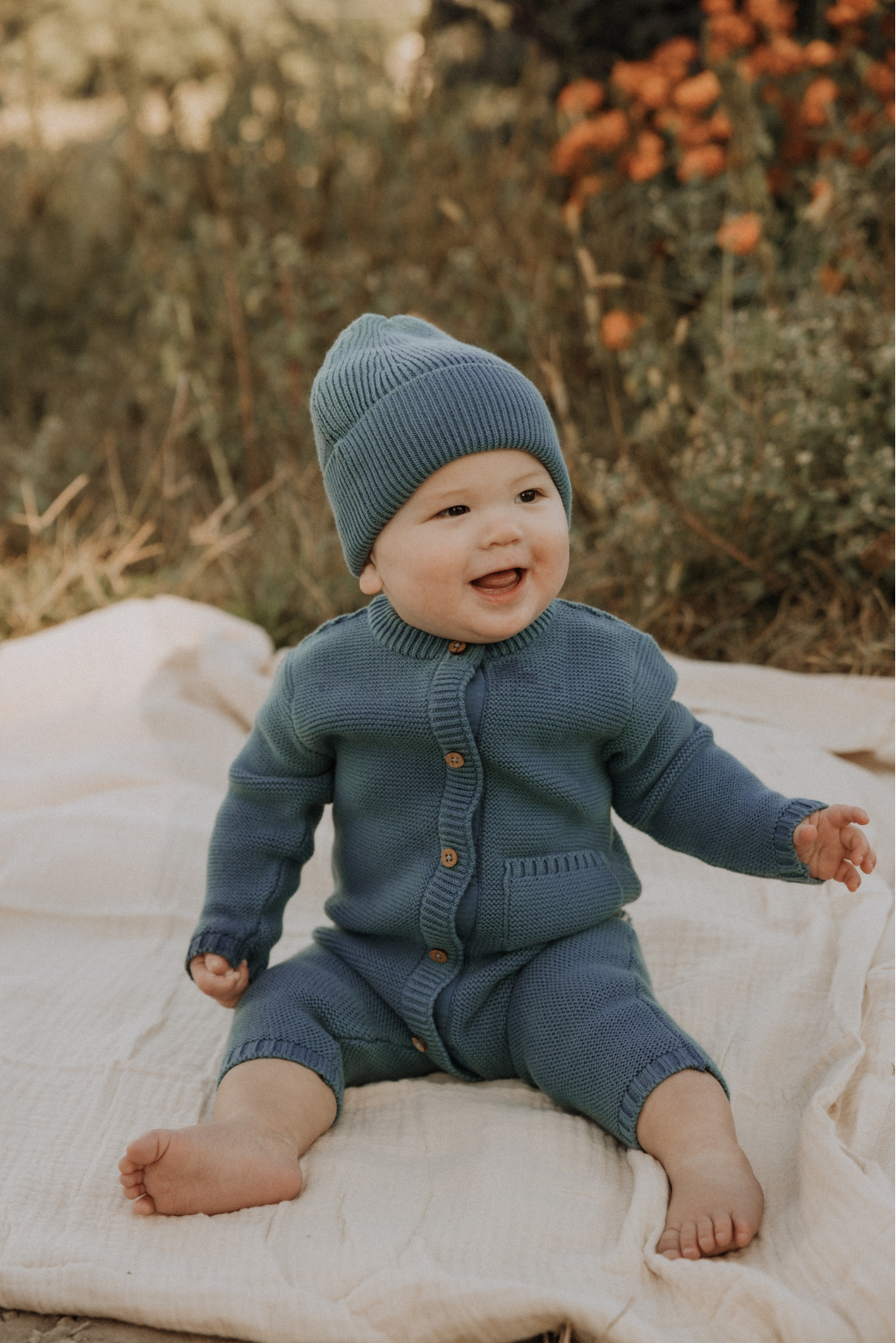 Dear Hayden River organic cotton garter stitch romper