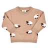 flat lay image of organic cotton sweater in beige color with sheep jacquard pattern
