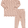 flat lay image of modal pajama set in light pink color with rose floral pattern
