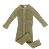 100% organic cotton rib knit romper with Magnetic Buttons in mossy green.