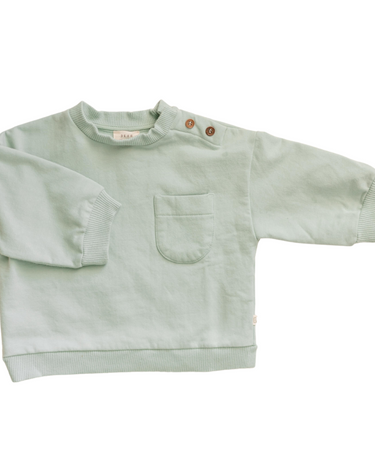 photo shows organic cotton italian fleece sweatshirt in jade color