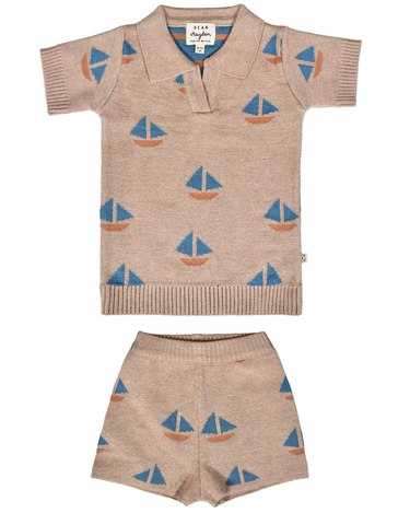 Knit Sailboat Polo and Short Set Sand Dollar 