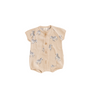 organic cotton knit short playsuit in mushroom beige with zebra jacquard pattern and Magnetic Buttons from neck to crotch for easy changing.