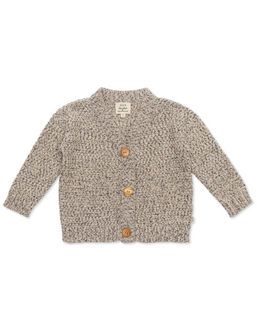 Flat lay image of organic cotton rhino gray marble sweater with Magnetic Buttons.