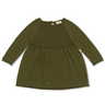 Image Flat lay image of knit dress in crocodile color with sweet details and button detail at the back of the neck. 